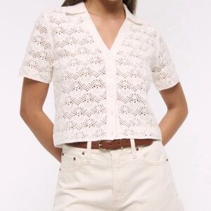 Abercrombie & Fitch Short Sleeve Crochet Style Polo